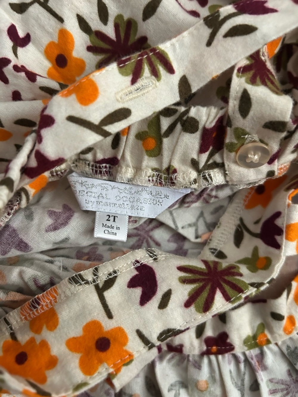 marmellata Cream Floral Ruffle Strap Dress with Orange and Brown Blooms - Picture 4 of 5